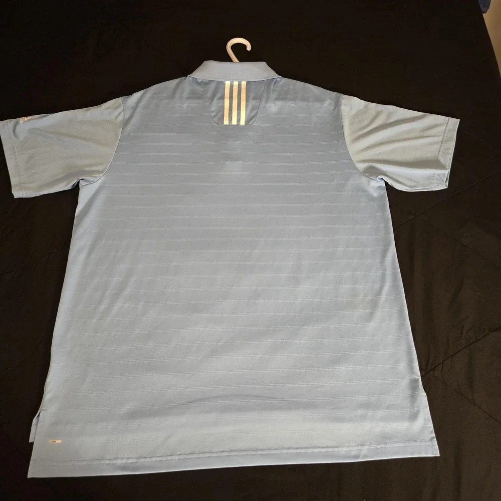 Adidas Shirt Mens XL Blue Climalite Stripe Golf Polo‎ Short Sleeve Performance